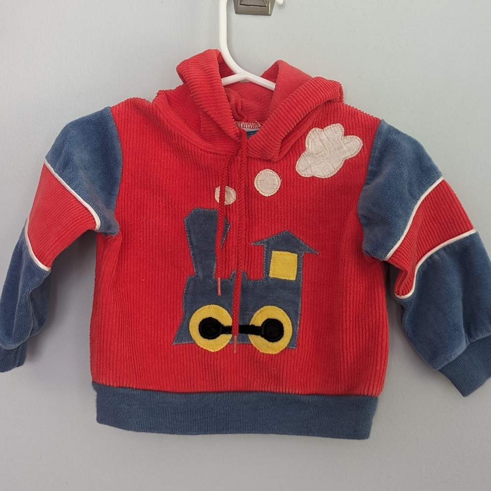 Vintage Jcpenney 6 Months Kids Train Hoodie - Red and Blue